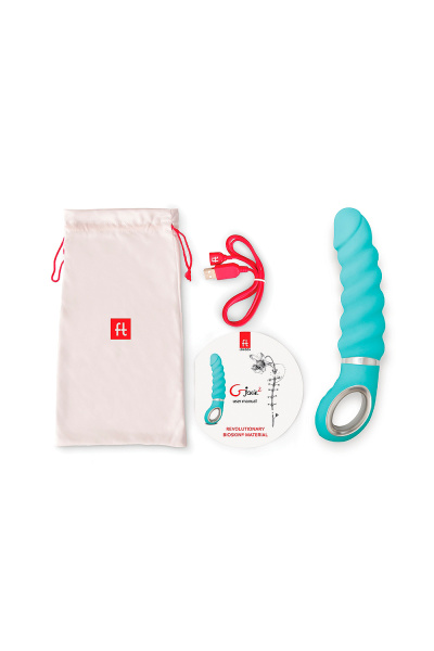 Анатомический витой вибратор Fun Toys,бирюзовый, 15 см, Ø 3,7