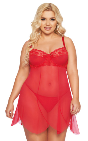 Ночная сорочка и стринги SoftLine Collection Carla, красный, XXXL